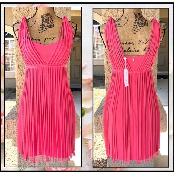 Trina Turk Venetia Dress Fringe Overlay Watermelon Pink Size 2 - Picture 6 of 8